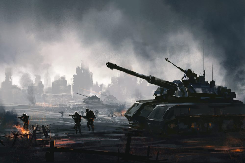 Cruel war scenes, digital painting.