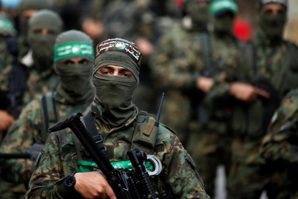 Palestinian Hamas militants take part in an anti-Israel rally in Gaza City May 22, 2021. REUTERS/Mohammed Salem